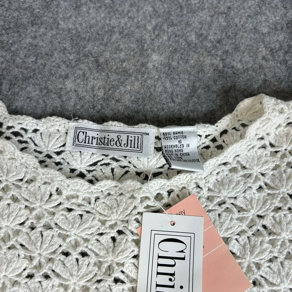 Vintage Christie & Jill Sweater Womens Small Crochet Open Knit Boho Coastal